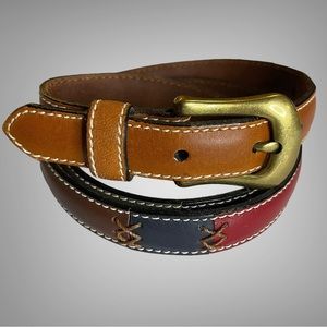Relic Brown, Red, and Black Leather Belt with Gold Buckle